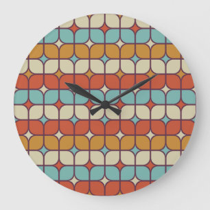 Grande Horloge Ronde Motif, style vintage et géométrique.