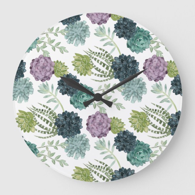 Grande Horloge Ronde Motif succulent de collection de bonheur de plante (Recto)