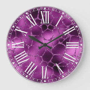 Grande Horloge Ronde Motif Taches de Girafe Paillettes Glam Ombré Viole