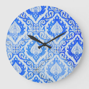 Grande Horloge Ronde Motif thaïlandais : église carrelée en céramique.