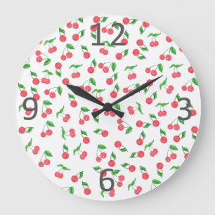 Grande Horloge Ronde motif tiré par la main mignon de cerise