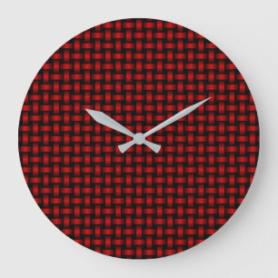Grande Horloge Ronde Motif Tissé Rouge Noir