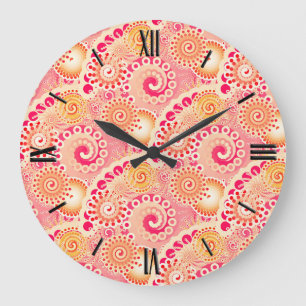 Grande Horloge Ronde Motif tourbillon fractal, corail, pêche