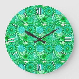 Grande Horloge Ronde Motif tourbillon fractal, jade, turquoise, aqua