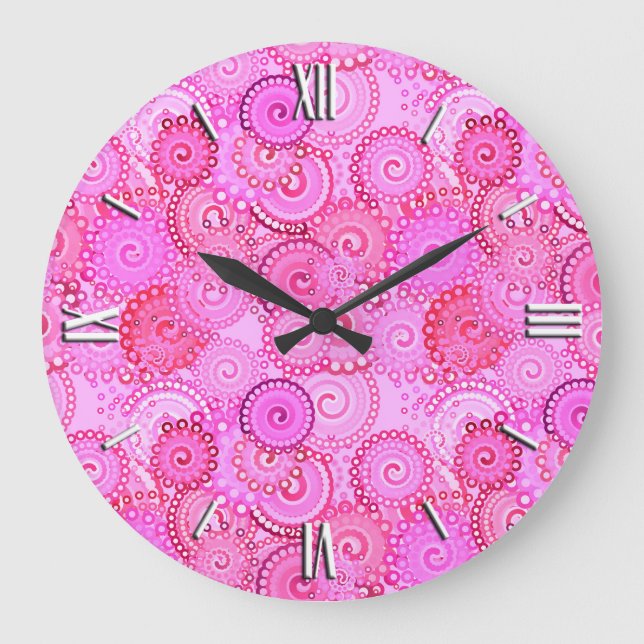 Grande Horloge Ronde Motif tourbillon fractal, rose et fuchsia (Recto)
