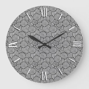 Grande Horloge Ronde Motif tourbillon japonais - blanc et noir