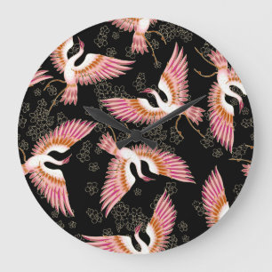 Grande Horloge Ronde Motif traditionnel japonais kimono Motifs