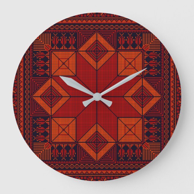 Grande Horloge Ronde motif traditionnel Palestine broderie tatreez (Recto)