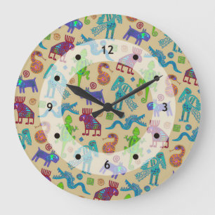 Grande Horloge Ronde Motif tribal primitif de la culture mexicaine afri