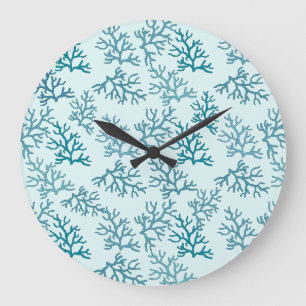 Grande Horloge Ronde motif turquoise de Coral Reef personnaliser en arr