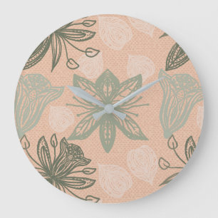 Grande Horloge Ronde Motif vectoriel rose Pastel Art Nouveau