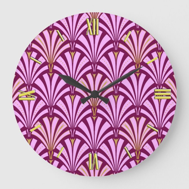 Grande Horloge Ronde Motif ventilateur Art déco - orchidée et violet (Recto)