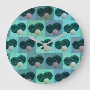 Grande Horloge Ronde Motif Vérifié Des Boules De Pelouse Versées Aqua,