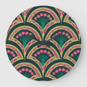 Grande Horloge Ronde motif vert en forme de coquillage