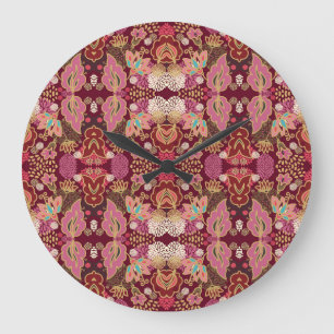 Grande Horloge Ronde Motif Vintage floral chaotique
