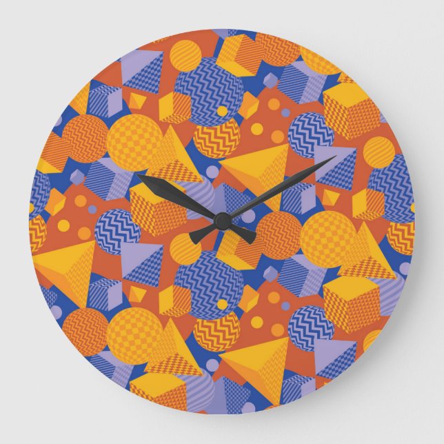 Grande Horloge Ronde Motif violet orange géométrique amusant (Recto)