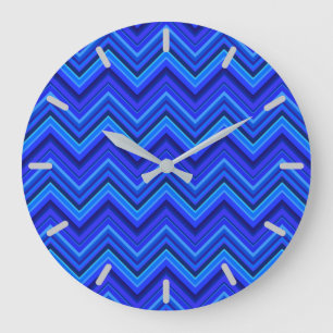 Grande Horloge Ronde Motif zigzag rayures bleues