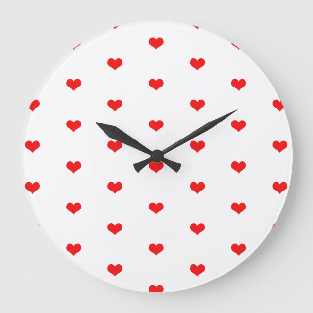 Grande Horloge Ronde Motifs de coeur mignon cadeau Saint Valentin Rouge (Recto)