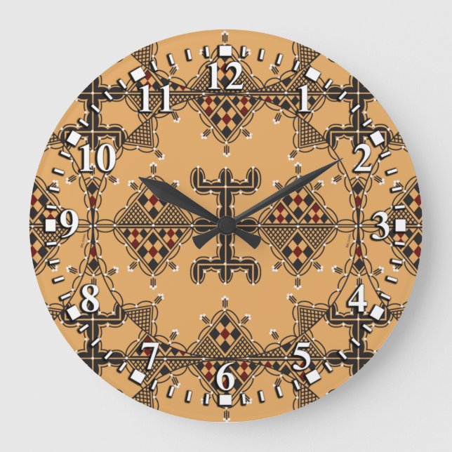 Grande Horloge Ronde Motifs de la poteries kabyles Amazigh (Recto)