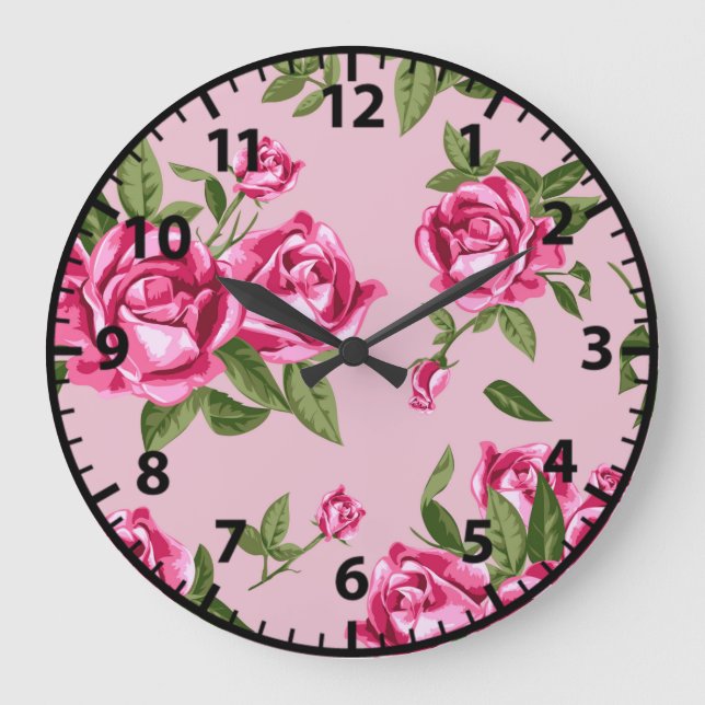 Grande Horloge Ronde Motifs de Shabby Chic Rose (Recto)