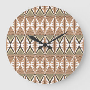 Grande Horloge Ronde Motifs Ethniques : Motif Folk Élégant.