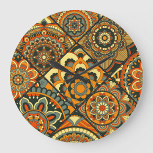 Grande Horloge Ronde Motifs islamiques vintages, sans couture décorativ