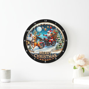 Grande Horloge Ronde Moto Père Noël de Noël