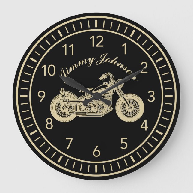 Grande Horloge Ronde Motocyclette Classique Avec Nom Couleur Or (Recto)
