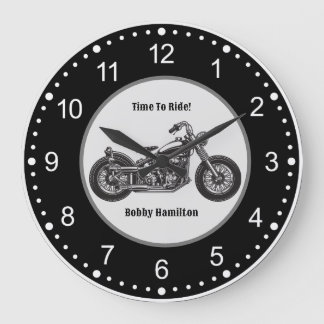 Grande Horloge Ronde Motorcycle Biker Nom personnalisé et dire