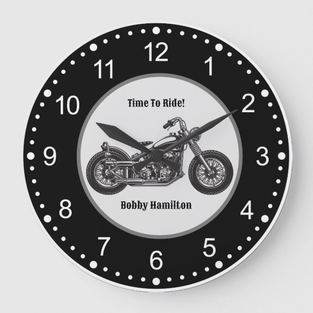 Grande Horloge Ronde Motorcycle Biker Nom personnalisé et dire (Recto)
