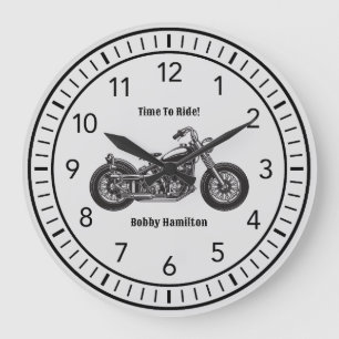 Grande Horloge Ronde Motorcycle Biker Nom personnalisé et dire