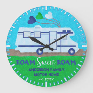 Grande Horloge Ronde Motorhome RV Camper Roam Nom personnalisé V2