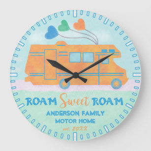 Grande Horloge Ronde Motorhome RV Camper Sweet Roam Nom personnalisé