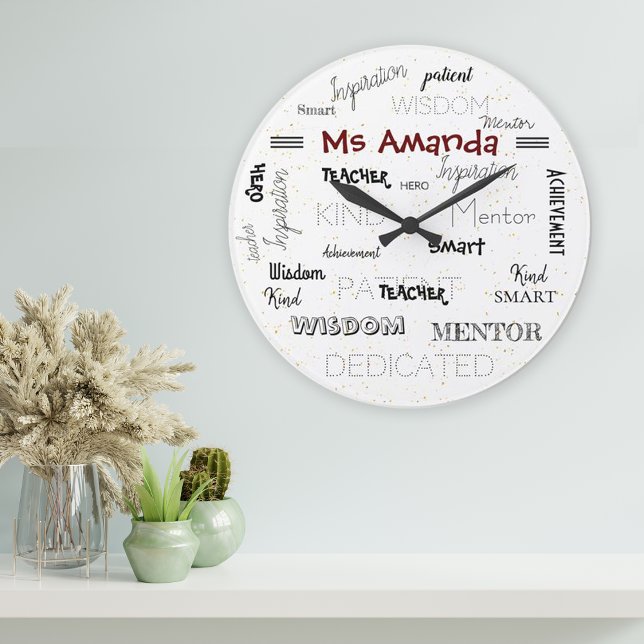 Grande Horloge Ronde Mots Inspirants Appréciation de l'enseignant mento (Inspirational Words Mentor Teacher Appreciation Large Clock)
