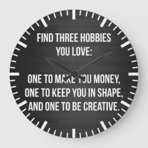 Grande Horloge Ronde Mots Motivationnels - Trouvez Trois Hobbies Vous A