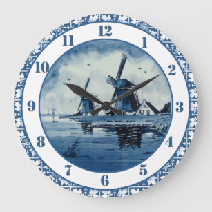 Grande Horloge Ronde Moulin à vent bleu Delft