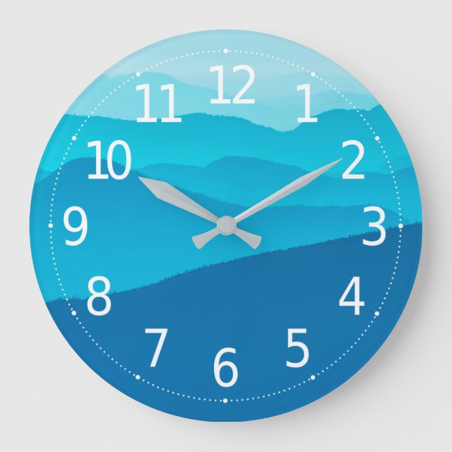 Grande Horloge Ronde Mountains Blue Abstract | Wall Clock (Recto)