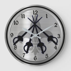 Grande Horloge Ronde Mousqueteer Swords Silver Round Wall Clock
