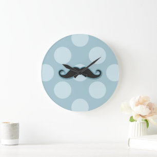 Grande Horloge Ronde Moustache Bleue, Moustache Curl, Stache, Pois