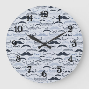 Grande Horloge Ronde Moustaches de Hipster bleu