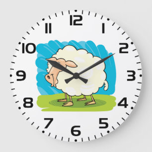 Grande Horloge Ronde Moutons blancs et duveteux sur l'herbe