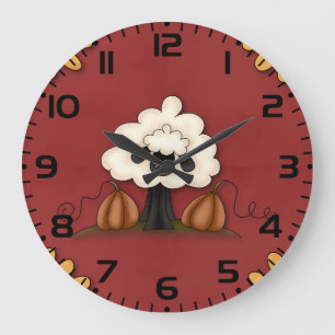 Grande Horloge Ronde Moutons Et Fleurs