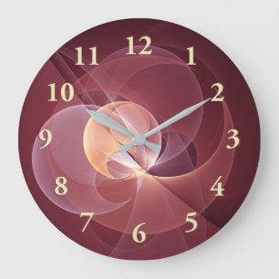 Grande Horloge Ronde Mouvement Vin Moderne Abstrait Rouge Rose Fractal