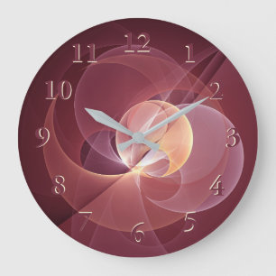 Grande Horloge Ronde Mouvement Vin Moderne Abstrait Rouge Rose Fractal 