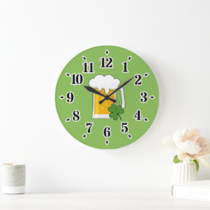 Grande Horloge Ronde Mug de bière irlandaise avec Shamrock Clover