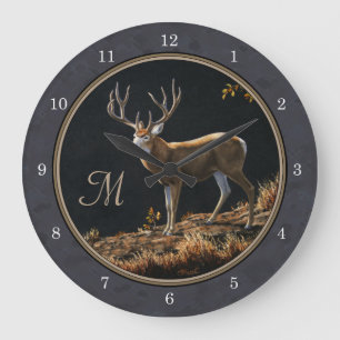 Grande Horloge Ronde Mule Deer Buck Charcoal Gray Monogram