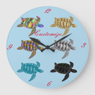 Grande Horloge Ronde Multi-color Sea Turtles Thunder_Cove