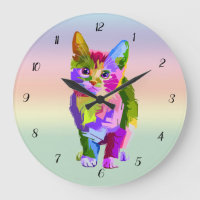 Multicolor Digital Art Cat Wall Clock