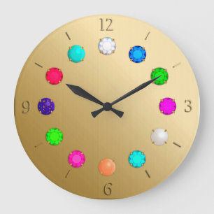 Grande Horloge Ronde Multicolored Gemstones on Brushed Gold