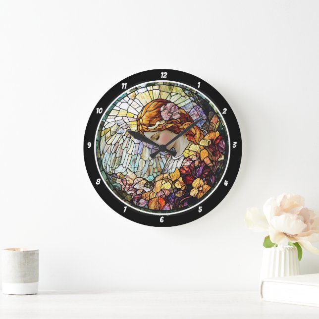 Grande Horloge Ronde Mur Angel en Verre Rendu Rayon Divin (Maison)